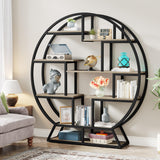 Tribesigns Bookshelf, Round Bookshelves Etagere Bookcase, 63 Inch Industrial Wood Book Shelf with Staggered Shelves, Open Shelving Organizer Rack Display Shelf for Home Office, Living Room, Grey Tribesigns