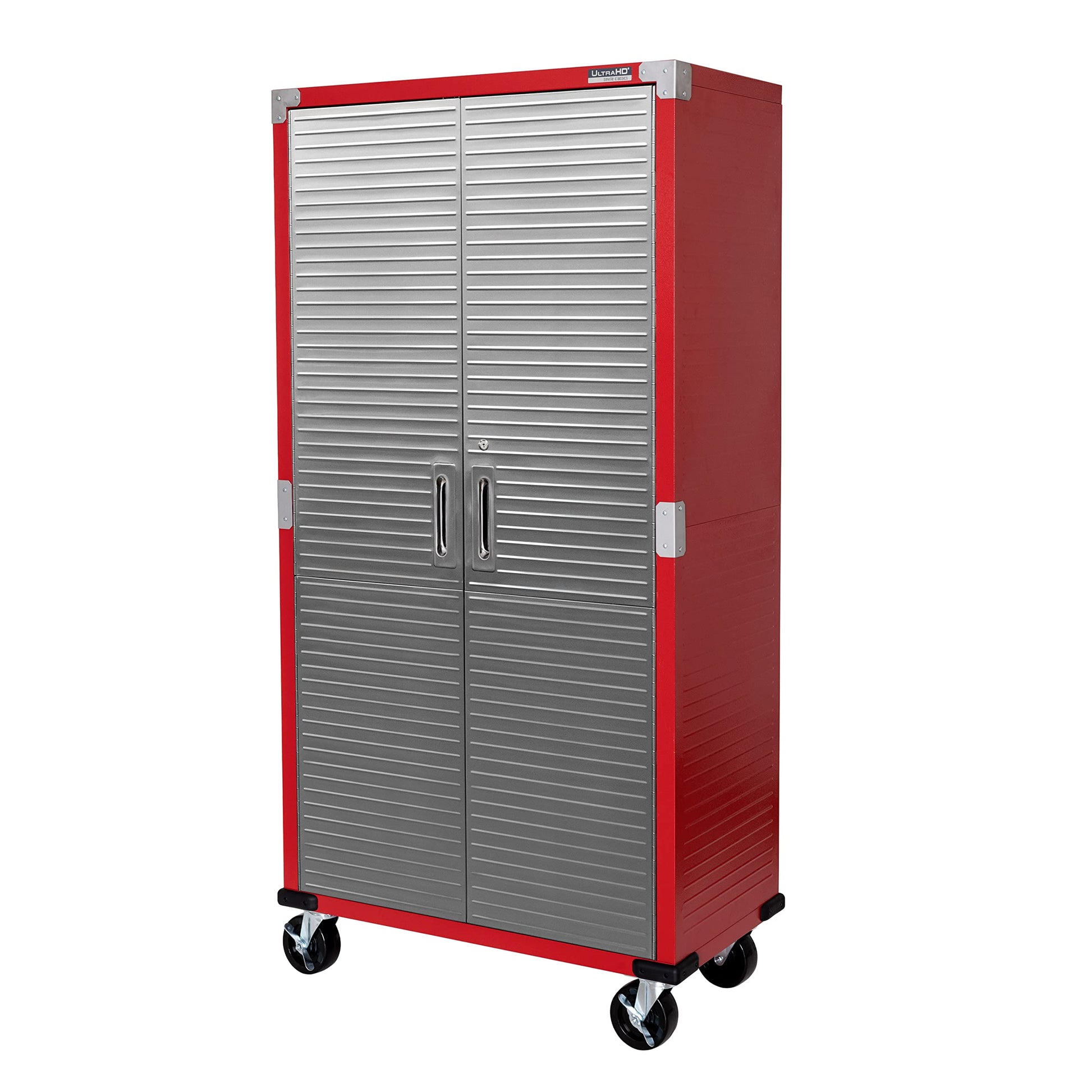 Seville Classics UltraHD Solid Steel Rolling Lockable Metal Storage Cabinet Locker Organizer w/Adjustable Shelves for Garage, Warehouse, Office, Classroom, 36" W x 18" D x 72" H, Red - WoodArtSupply