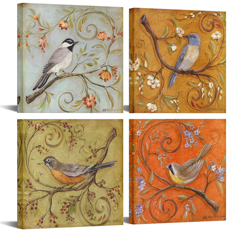 sechars Bird Paintings Canvas Wall Art Birds on Tree Branch Picture Prints Vintage Bedroom Farmhouse Decorations sechars