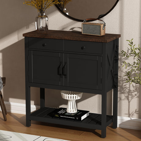 ChooChoo Farmhouse Console Table, Entryway Table with Storage Shelf, Coffee Bar Cabinet, Narrow Buffet Sideboard for Kitchen, Hallway, Living Room, Black ChooChoo