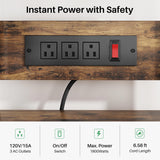 Baker Rack with Power Outlet - Microwave Stand with Storage, Large Coffee Bar Station with 14 Hooks, Metal Kitchen Shelf Rack for Spices, Pots, Rustic Brown and Black SNTD