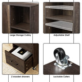 HOSTACK End Side Table, Narrow Nightstand with Storage Drawers and Adjustable Shelf, Rolling Bedside Table for Bedroom, Living Room, Home Office, Dark Brown HOSTACK