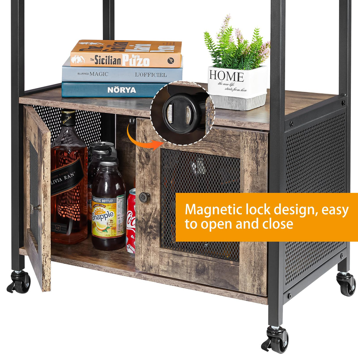 X-cosrack Coffee Bar Cabinet，3 Tiers Kitchen Coffee Cart with Drawer for The Home, Movable Farmhouse Coffee Station Table on Wheels for Living Room, Entryway, Dining Room, Kitchen X-cosrack