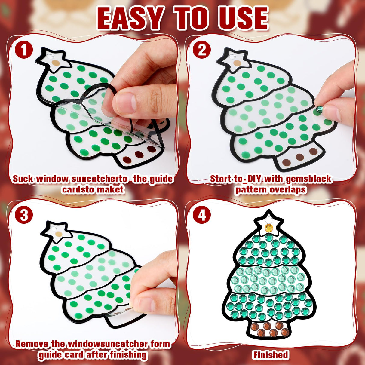 Gersoniel 36 Sets Christmas Window Art Suncatcher Kits, Diamond Art Craft Ornament Kits with Ropes, Gem Suncatcher Fun Gemstone Sun Catcher, Diamond Crafts Gift Gersoniel