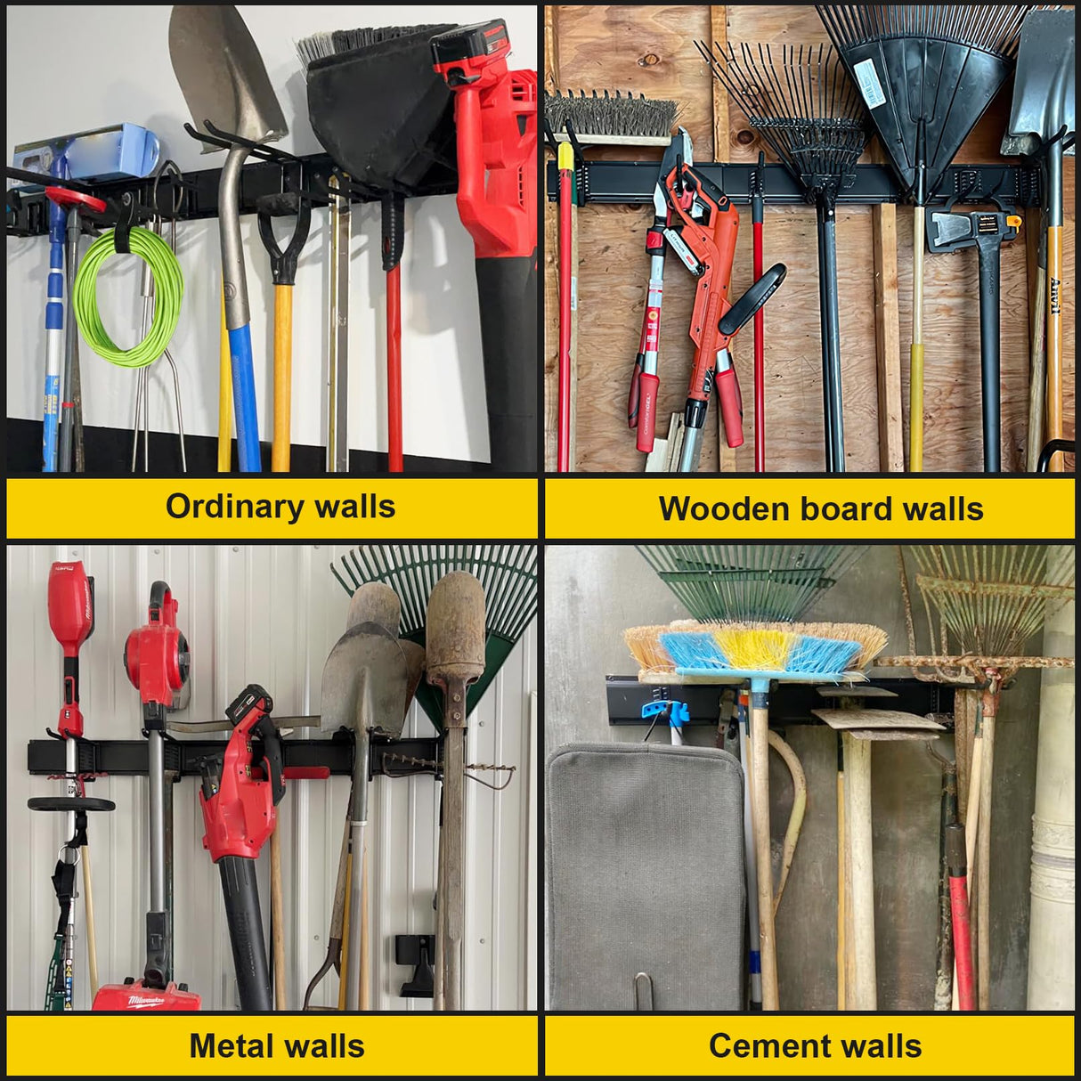 Suemoss Garage Tool Organizer Wall Mount, 48 Inches Garden Tool Organizer with Adjustable Hooks, Metal Garage Storage Rack Max Loading 440lbs, Tool Holder for Hanging Rake Broom Mop Snowboard Suemoss