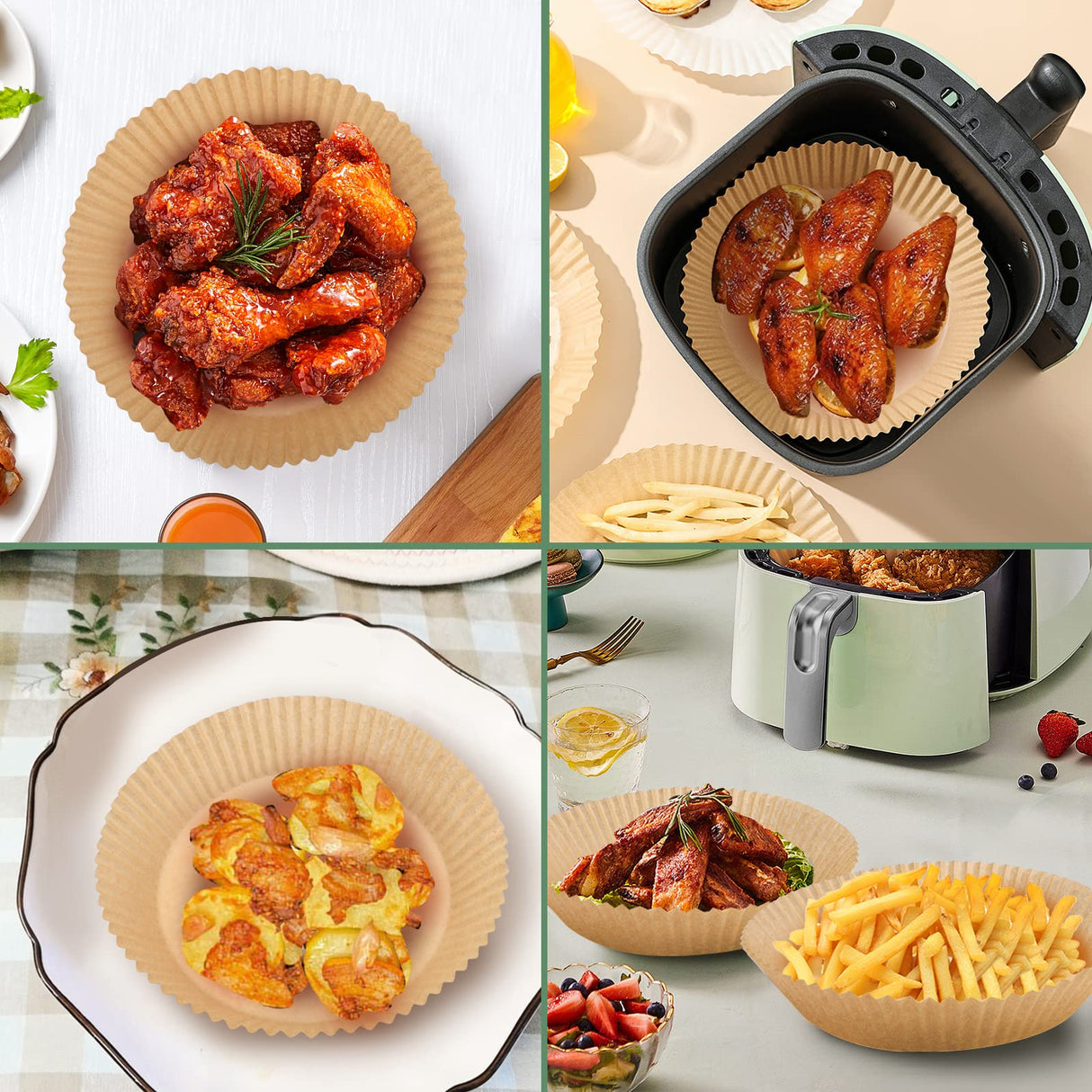 Air Fryer Paper Liner, Unbleached & Biodegradable Material, Disposable Non-stick Parchment Paper for Frying, Baking, Roasting & Grilling (100Pcs-6.3") JolyWell