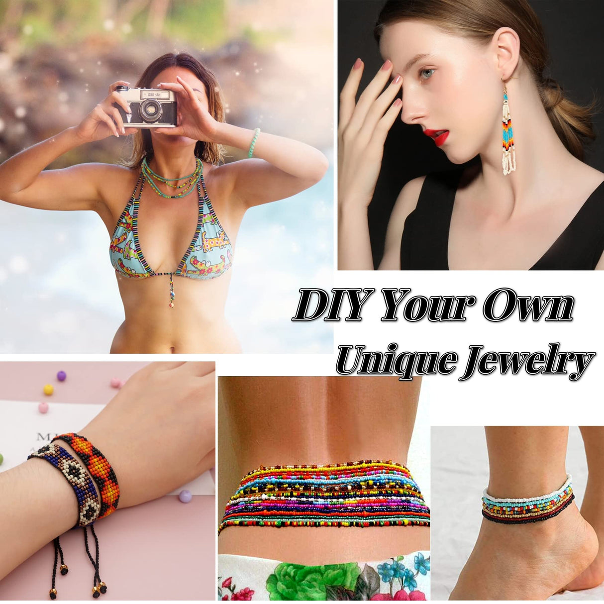 SHUANGART Frame Beading Loom Kit for Beaded Bracelets Earrings Belts Making, Includes 17250 3mm Seed Beads,150 Meter Crystal Elastic Cord, Beading Trays, Needles and Instruction for DIY Craft Jewelry WoodArtSupply