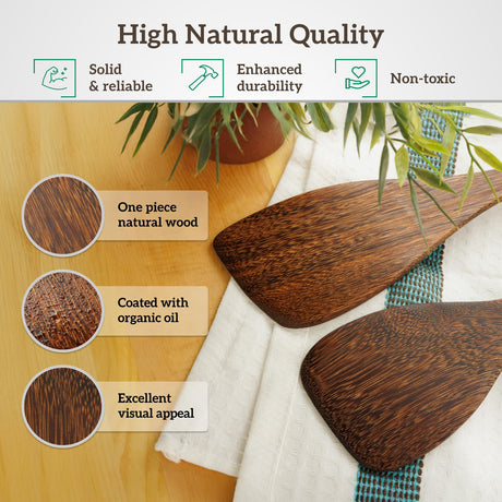 Wooden Spatula for Cooking, Long Handle, Wooden Spoons Set of 2 for Nonstick Pans & Cookware, Wooden Utensil Set, Wood Flipper for Pan and Wok, Wood Scraper, Spatula for Flipping, Serving & Scraping Tigina