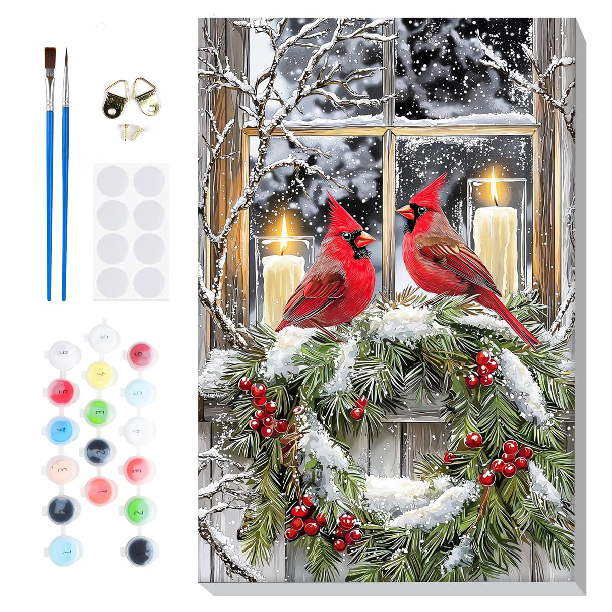Bowetile Cardinal Paint by Numbers for Adults Beginners Framed, Adults' Paint-by-Number Christmas Kits, Adult Paint by Number Winter Kits on Canvas, Acrylic Number Painting for Home Decor, 8x12in Bowetile