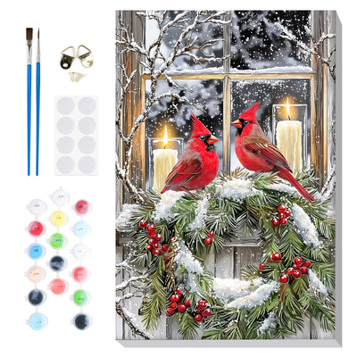 Bowetile Cardinal Paint by Numbers for Adults Beginners Framed, Adults' Paint-by-Number Christmas Kits, Adult Paint by Number Winter Kits on Canvas, Acrylic Number Painting for Home Decor, 8x12in