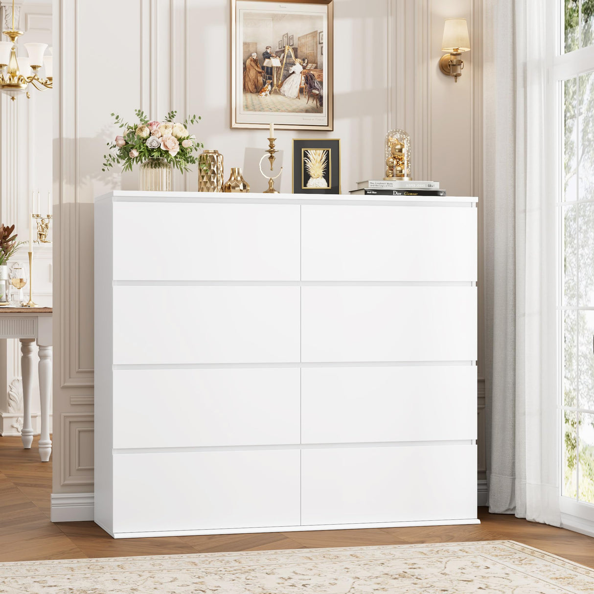FINETONES 8 Drawer Dresser for Bedroom, White Dresser Double Chest of Drawers, Modern Wood Dressers with Deep Drawers for Living Room,White FINETONES