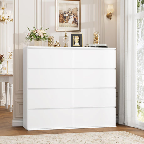 FINETONES 8 Drawer Dresser for Bedroom, White Dresser Double Chest of Drawers, Modern Wood Dressers with Deep Drawers for Living Room,White FINETONES