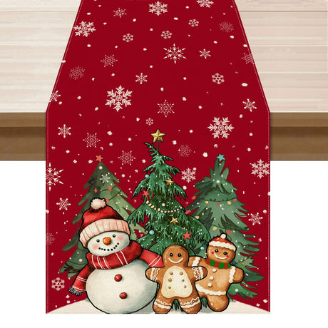 XCHI Winter Red Snowman Gingerbread Man Christmas Tree Xmas Table Runner Table Decoration for Party Home Kitchen Dining Holiday Decor 13x72 Inch XCHI