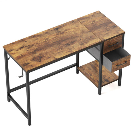 Cubiker Computer Home Office Desk with Drawers, 47 Inch Small Desk Study Writing Table, Modern Simple PC Desk, Vintage Brown Cubiker