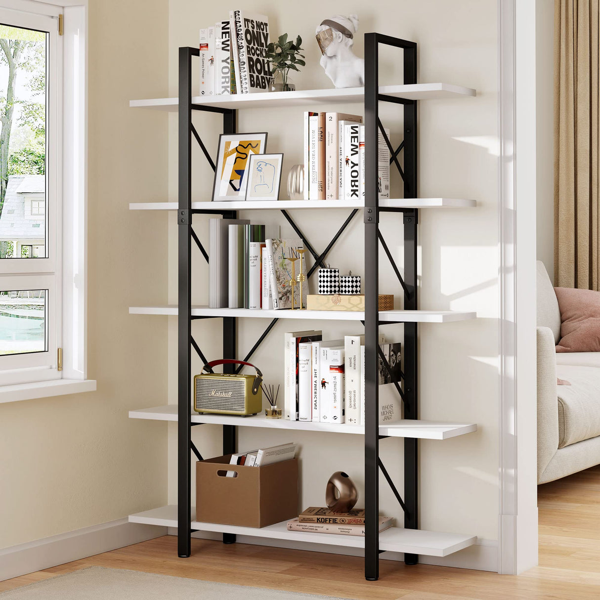 YITAHOME 5 Tier Bookshelf, Freestanding 5 Shelf Bookcases and Bookshelves, Modern Minimalist Furniture Open Display Storage Shelves Books Organizer for Living Room Bedroom Home Office, White YITAHOME