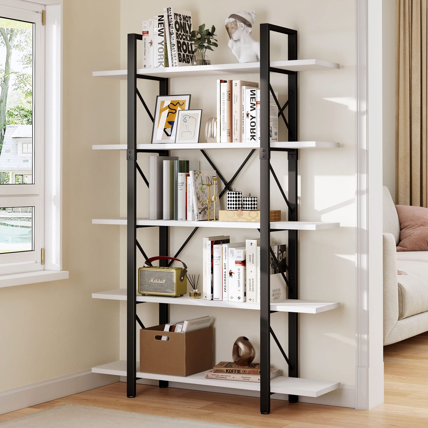 YITAHOME 5 Tier Bookshelf, Freestanding 5 Shelf Bookcases and Bookshelves, Modern Minimalist Furniture Open Display Storage Shelves Books Organizer for Living Room Bedroom Home Office, White