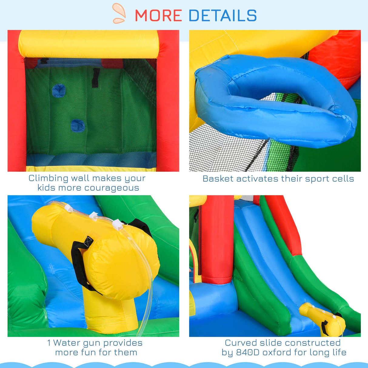 Outsunny 6-in-1 Kids Bounce House Inflatable Water Slide with Pool, Water Cannon, Climbing Wall, Inflator Included, Jumping Castle Kids Backyard Activity Outdoor Water Play Toy Outsunny