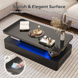 oneinmil Modern LED Coffee Table, 40" Living Room Tables with 16 Colors LED Lights, Double-Layer Design, Stylish Coffee Tables for Living Room, Black oneinmil