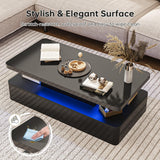 YISUFO 40" Modern Living Room Tables, LED Coffee Table with LED Lights, 2 Tier Rectangular Center Table with Large Storage, High Glossy Surface, Tea Table for Living Room, Black YISUFO