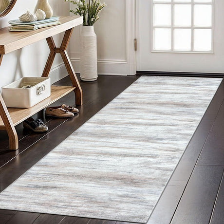 KOZYFLY Modern Abstract Kitchen Runner Rug, 2x6 Washable Rug Runner Non-Slip Soft Striped Hallway Runner Rugs, Beige Print Distressed Carpet Runner for Entryway Bathroom Laundry Room Foyer KOZYFLY