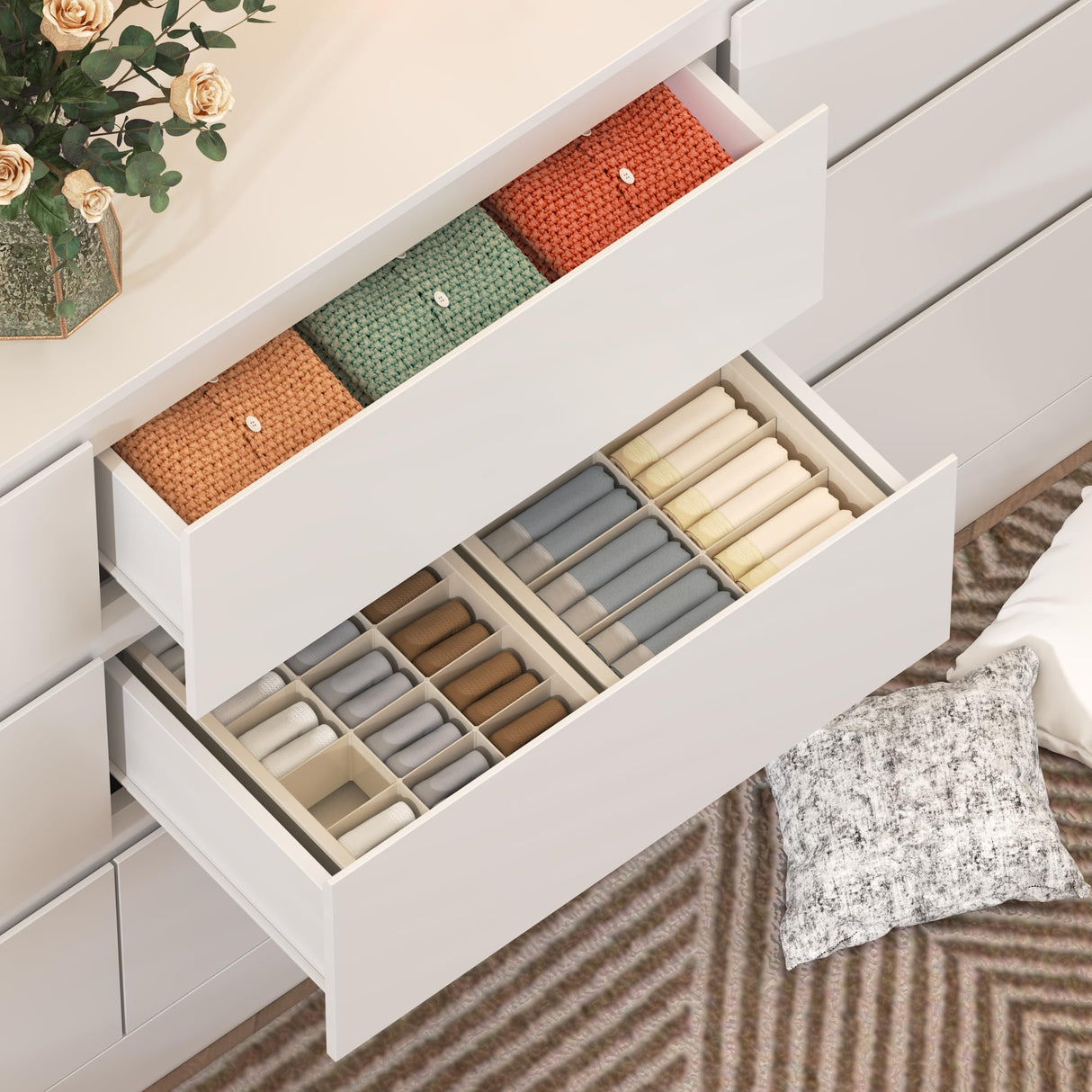 INTERGREAT White Dresser for Bedroom,Modern 9 Drawer Dresser for Closet,Wood Dressers with Deep Drawers for Kids Bedroom,Chest of Drawers for Bedroom,Living Room,Hallway,Entryway，Nursery INTERGREAT