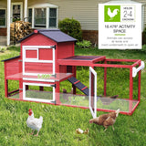 GUTINNEEN Chicken Coop Mobile Hen House On Wheels Easy to Move Wooden Poultry Cage with Nesting Box,Opening Wire Netting Roof,Red GUTINNEEN