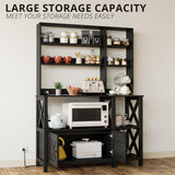 IRONCK Bakers Rack with Power Outlet, 45in Wide Coffee Bar Cabinet with Storage, 6-Tier Kitchen Storage with Doors, Microwave Stand for Kitchen, Dining Room IRONCK