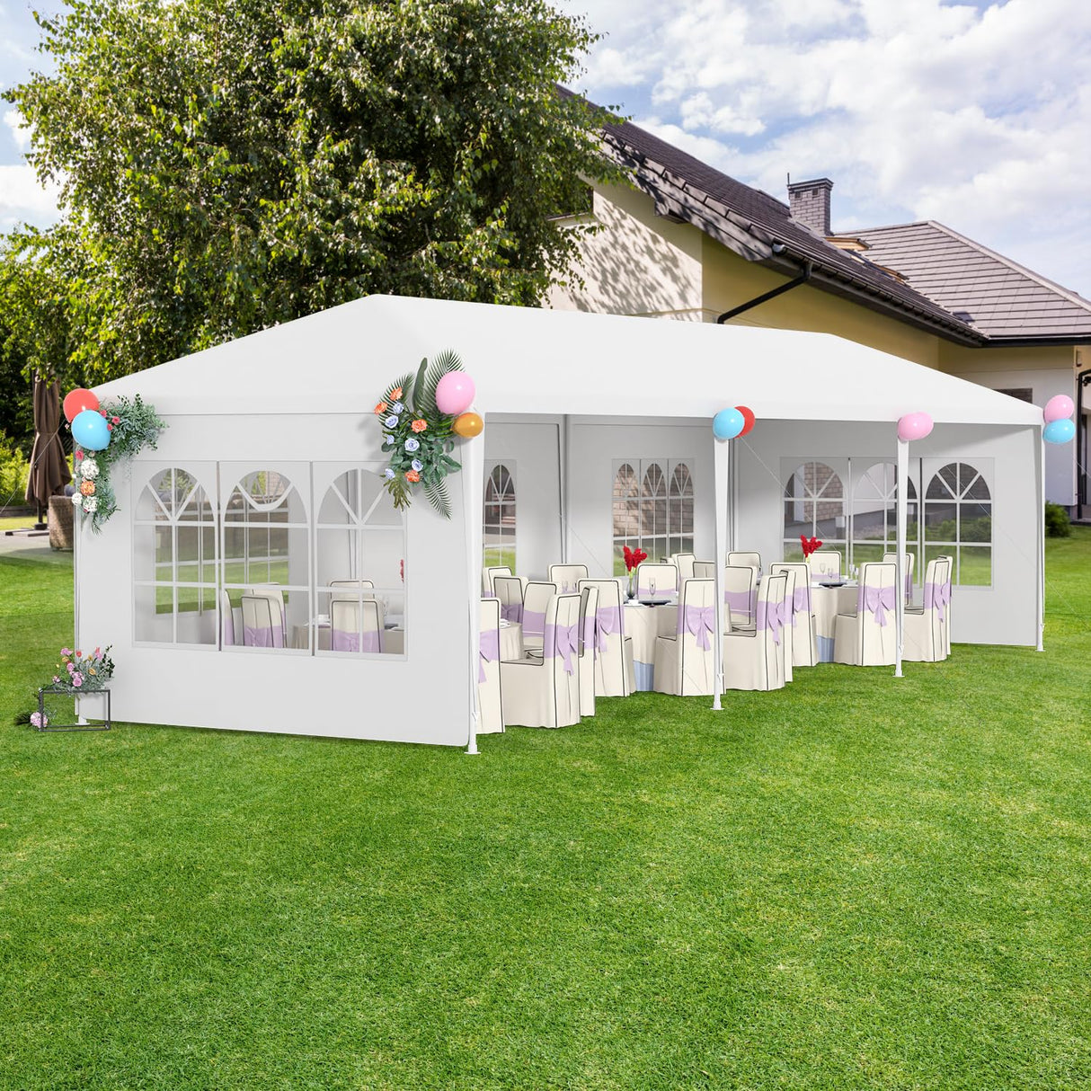 10x30 Outdoor Canopy Patio Tent Camping Gazebo Events with 5 Removable Walls for [Party] Wedding BBQ Cater, White FDW