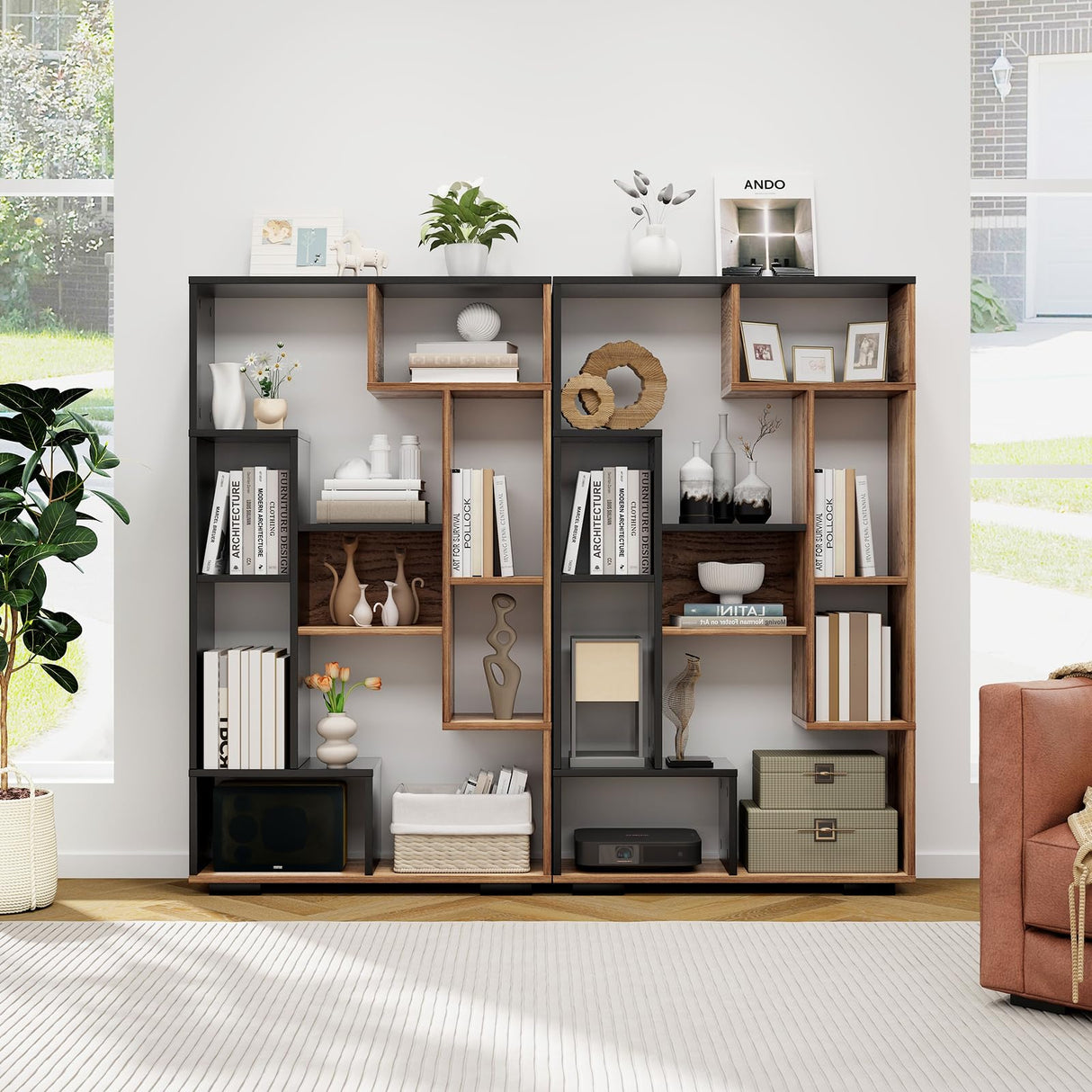 Tangkula Modern Geometric 47-Inch Bookshelf with 9 Cubes and Open Shelves for Stylish Storage Tangkula
