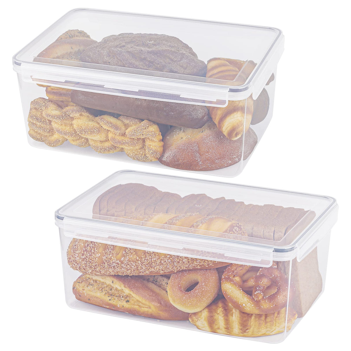 Tiawudi 2 Pack Large Bread Box for Kitchen Countertop, Airtight Bread Storage Container for Homemade Bread and Bakery Loaf, Plastic Bread Keeper, 11.6 Qt / 11L Each Tiawudi
