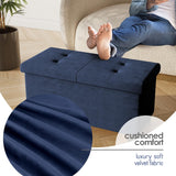 STORAGEBUD Storage Ottoman Bench with Bins, 30-in Storage Bench for Bedroom End of Bed, Folding Foot Rest Ottoman for Living Room Max 660lbs, Velvet Ottomans, Blue STORAGEBUD