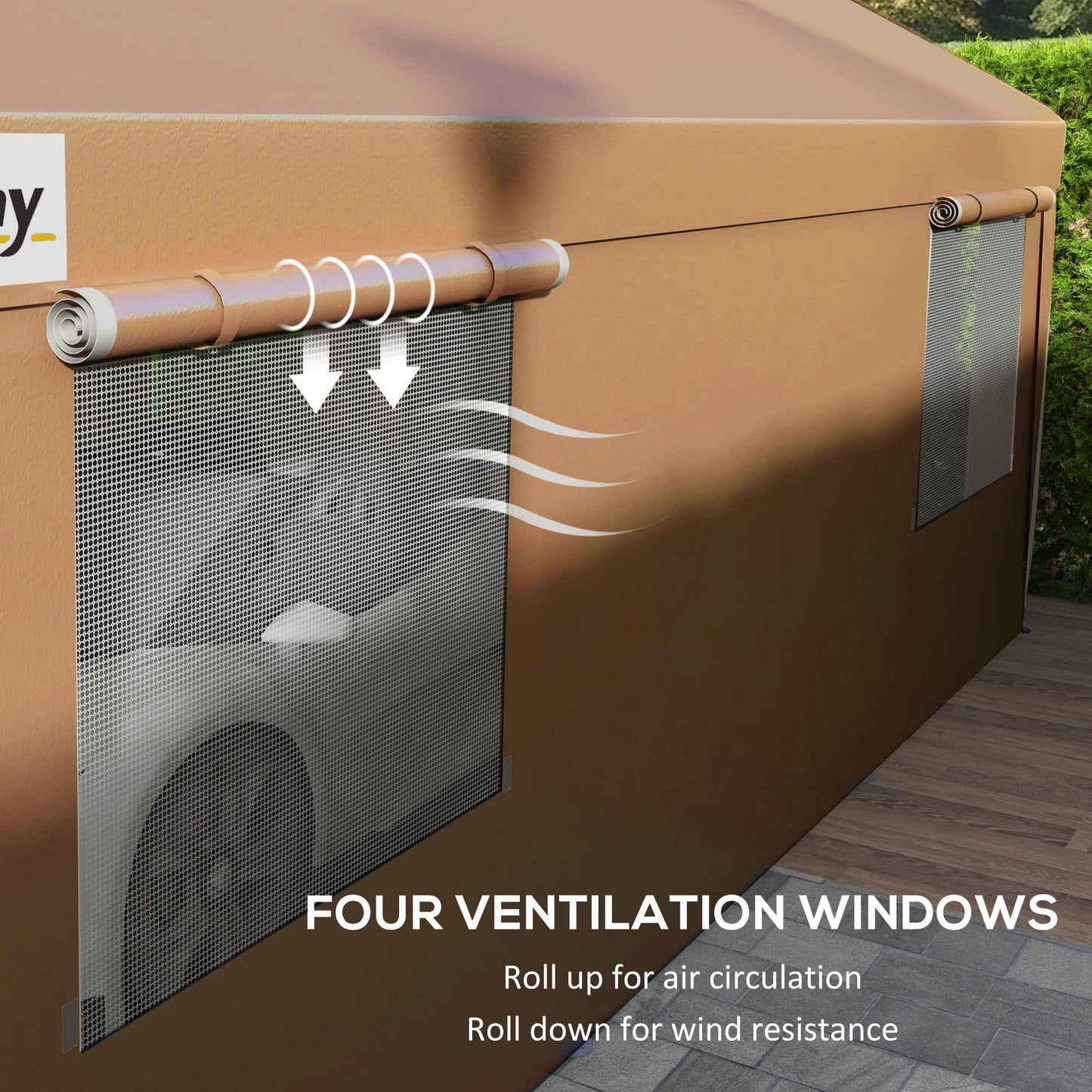 Outsunny Carport 10' x 20' Portable Garage, Heavy Duty Car Port Canopy with 2 Roll-up Doors & 4 Ventilated Windows for Car, Truck, Boat, Garden Tools, Tan