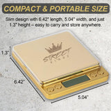 Street Kingz Gold Digital Jewelry Scale - High Precision 1000g Capacity Portable Food Scale with Multi- Unit Conversion & Piece Counting - Mini Scale Includes 2 Weighing Bowls Street Kingz