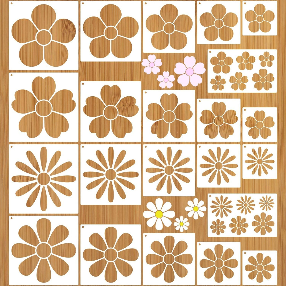 Large Flower Stencils for Painting, Plastic Reusable Floral Paint Stencils for Crafts Wood Burning Drawing Painting on Wall Wood Canvas Duozea