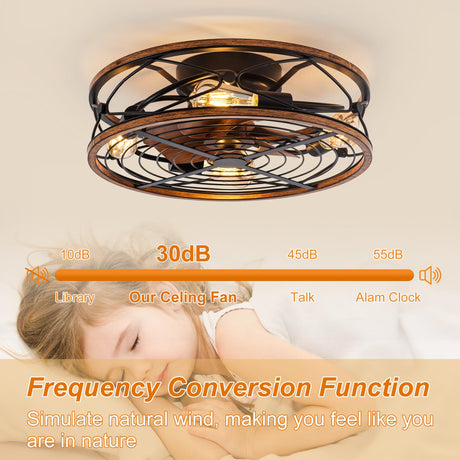 TIFEROR Caged Ceiling Fans with Lights, 20 in Bladeless Ceiling Fan with Remote Control, 3 Speeds Low Profile Modern Enclosed Ceiling Fans with Reversible Motor, Matte Black (5 E26 Bulb Include) TIFEROR