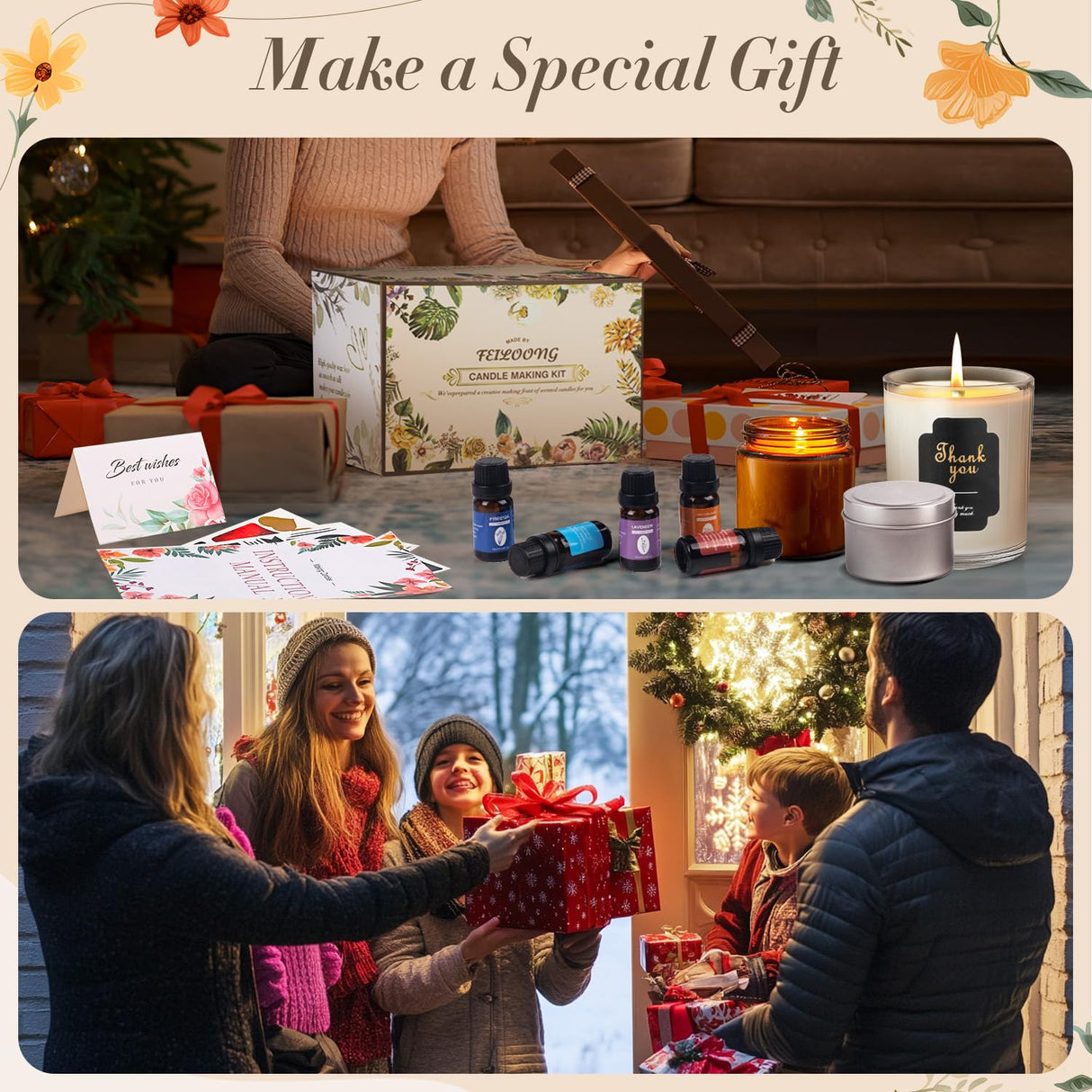 FEILOONG Candle Making Kit for Adults Beginners, Complete Candle Making Supplies Include Soy Wax, Candle Jars, Scents, Wicks & More, DIY Starter Candle Making Full Set, Arts Crafts Kit FEILOONG