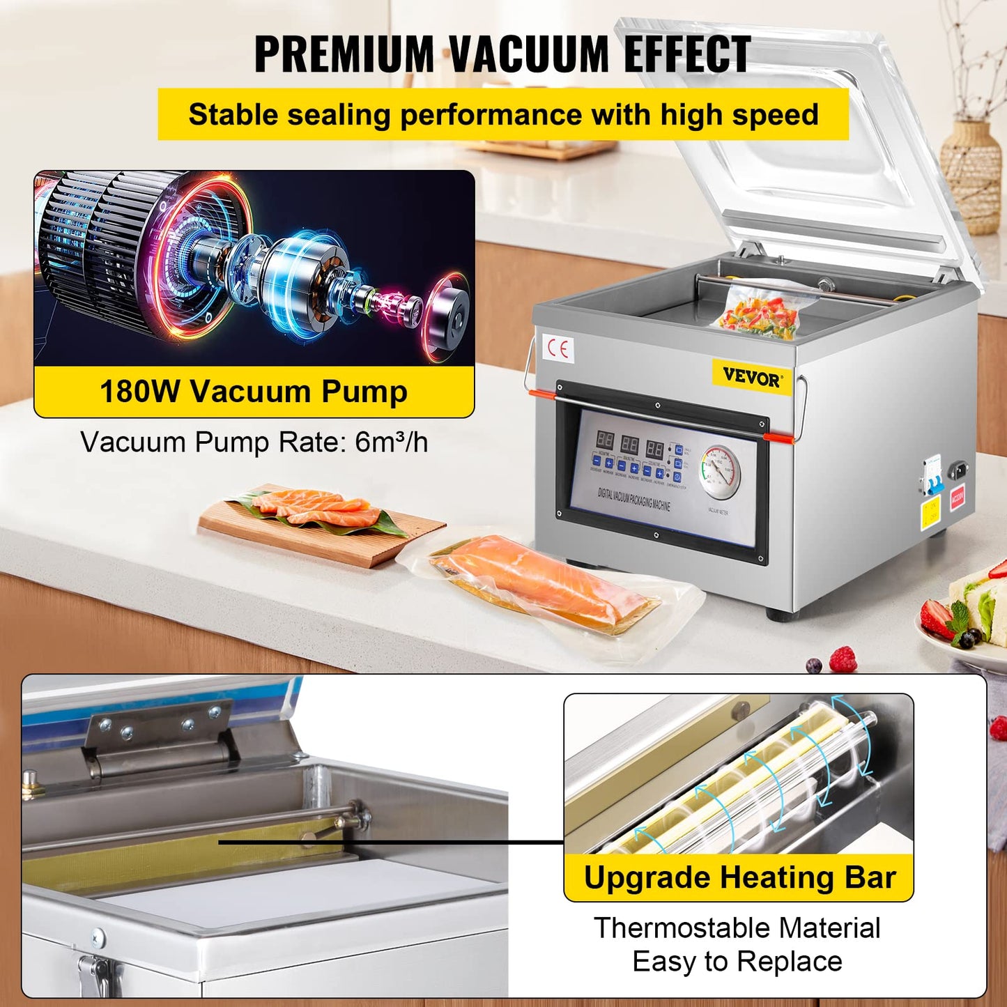 VEVOR Chamber Vacuum Sealer DZ-260C Kitchen Food Chamber Vacuum Sealer, 110V Packaging Machine Sealer for Food Saver, Home, Commercial Using - WoodArtSupply