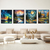 4 Pack Diamond Art Kits for Adults, 5D Full Drill Landscape Diamond Painting Kits for Beginners, Forest Mountain Starry Sky Gem Art and Crafts Home Wall Decor 12 X 16 inch Ninonly