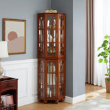 Anveffeg Corner Curio Cabinet with Glass Shelves, Tempered Glass Doors, Solid Wood Legs, 70H x 22W x 16.95D inches (Walnut) Anveffeg