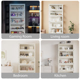 Boniture Display Cabinet with Acrylic Glass Doors,5-Tiers Curio Cabinet with LED Lighting for Collectibles, Collectibles Toy Organizers Rack & Display Shelf Display Case Storage Cabinet, Antique White BONITURE