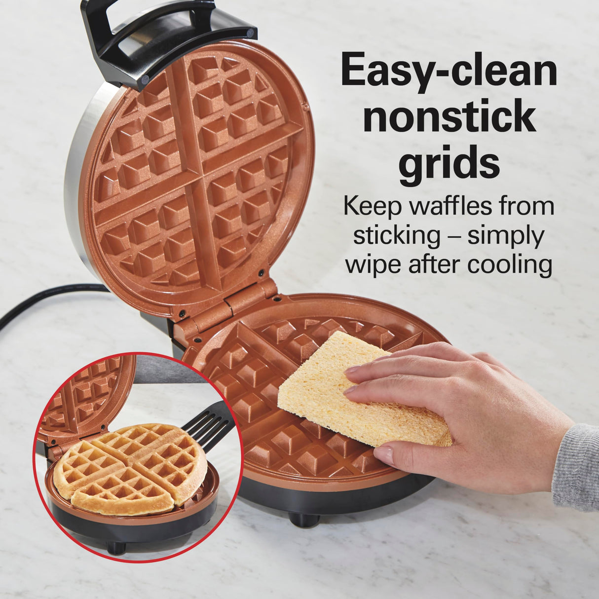 Hamilton Beach Belgian Waffle Maker with PFAS-Free Non-Stick Ceramic-Coated Plates, Browning Control, Indicator Lights, Stainless Steel (26081) Hamilton Beach