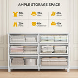 DWVO 6-Drawer Dresser, White Wood Dresser with Charging Station and LED RGB Light, Chest of Drawers Storage Organizer TV Stand for 60'' TV, Living Room, Closet, Entryway DWVO