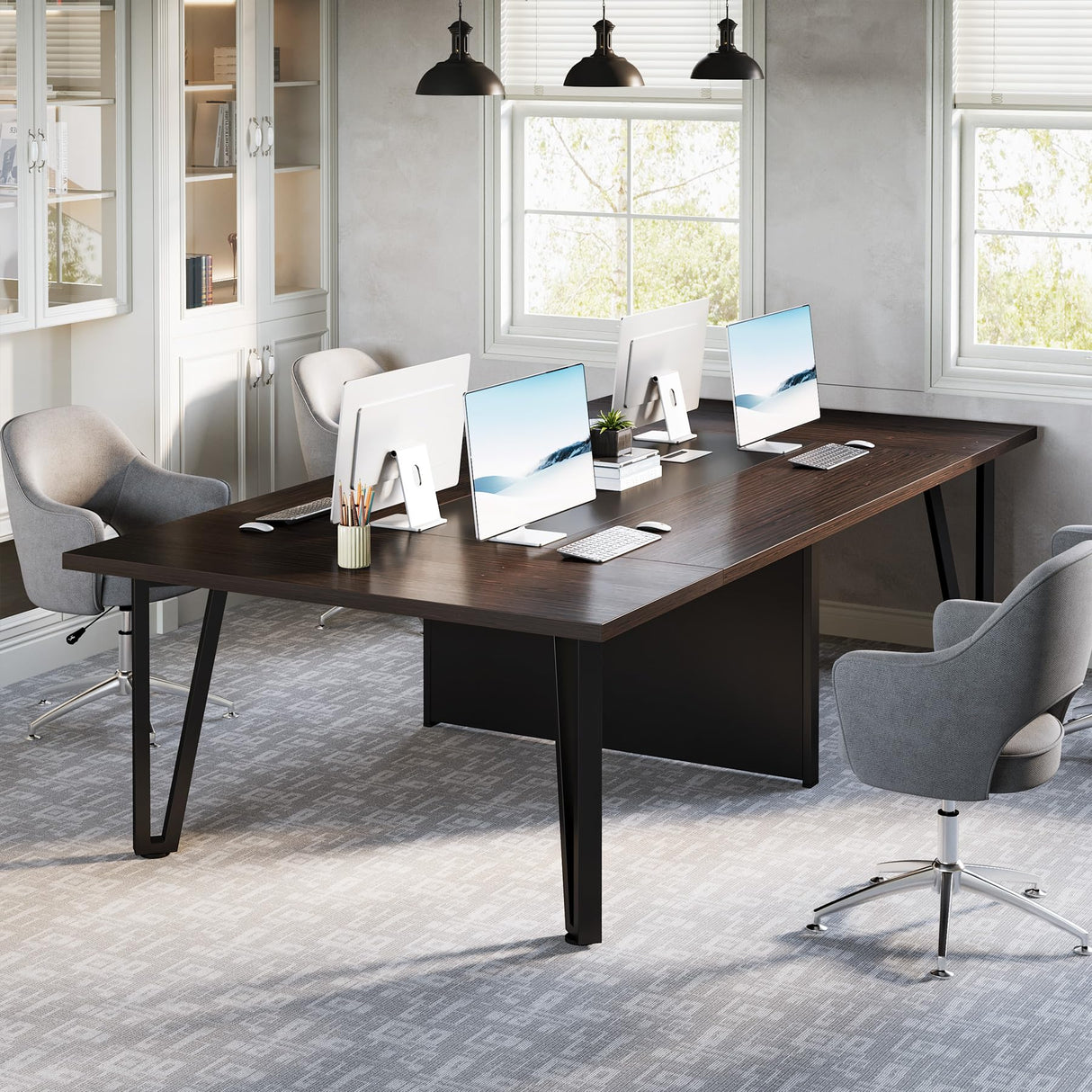 Tribesigns 8FT Conference Table with Cable Grommets for Meeting Room, 12 People Rectangle Seminar Table Large Boardroom Tables for Office, 94.5W x 47.25D x 29.5H Inch, Black Brown Tribesigns