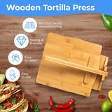 2024 Upgraded Wooden Tortilla Press 10 Inches Rotatable 10" Wood Tortilla Press Maker, with Rolling Pin & 50 Pcs Parchment Paper, for Homemade Tortillera, Roti, Chapati, Taco, Pataconera, Burritos Vrouwengeld