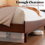 King Size Solid Wood Platform Bed Frame with Wooden Headboard - Easy Assembly, No Box Spring Required, Walnut Finish AMERLIFE