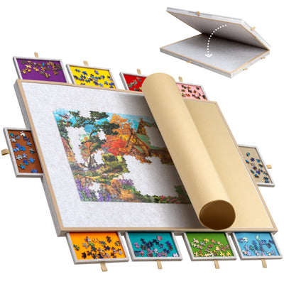 Lavievert 2000 Pieces Jigsaw Puzzle Board with 10 Drawers, Lightweight Jigsaw Storage Board with Cover, Foldable Jigsaw Puzzle Table for Easy Storage