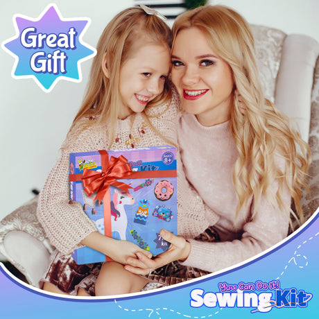 Play Brainy 7 in 1 Sewing Kits for Kids 8-12 - 14 Piece Sewing Kit for Beginners, Creative Arts & Crafts Kids Activity - DIY Make Your Own Pencil Case, Unicorn, & More - Play & Learn Sewing Kit Kids Play Brainy