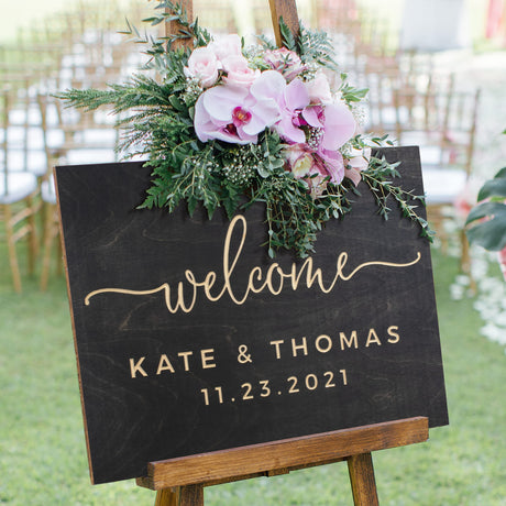 Personalized Wedding Welcome Sign | Custom Wood Sign for Wedding | 2 Optional Shapes, 4 Optional Sizes, 5 Wooden Colors - Wedding Plaque for Welcome Sign, Rustic Wedding Decor - D2 Personalized Favors