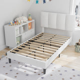 VECELO Twin Bed Frame with Upholstered Headboard, Heavy-Duty Platform Bedframe with Strong Wooden Slats Support, No Boxing Spring Needed, Pure White VECELO