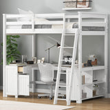 Merax Full Size Loft Bed with Desk and Storage, Full Loft Bed Frame with Drawers Shelves and Cabinet, Teens Kids Wooden Loft Bed Full with Storage for Apartment, No Box Spring Needed, White Merax